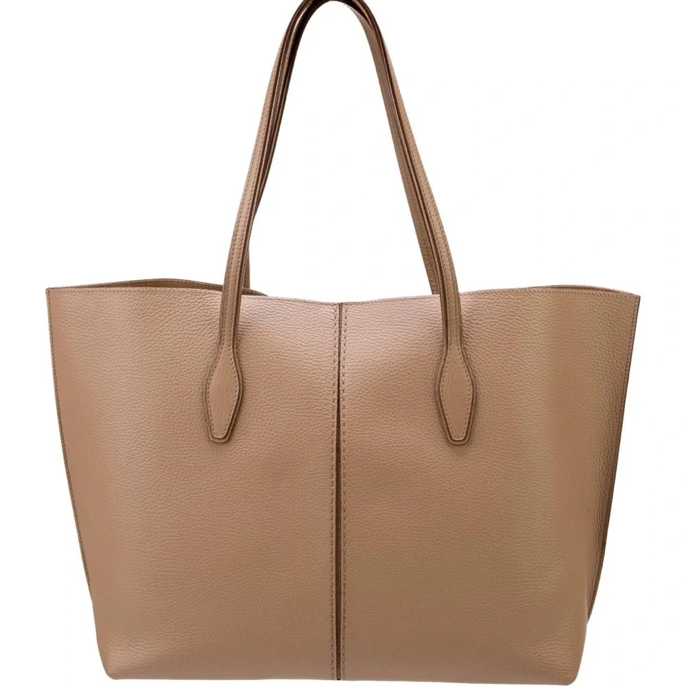 $1,265 Tod’s Logo Joy Blush Pebbled Leather Medium Shoulder Bag Nude Tan